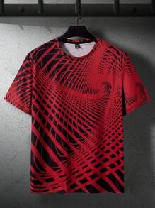 Manfinity LEGND Men's Striped Print Round Neck Short Sleeve Casual T-Shirt, Summer - Red - View 3