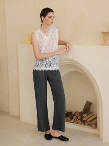 Moireta Simple, Elegant And Graceful Lace Women Pajama Set - Multicolor - View 4