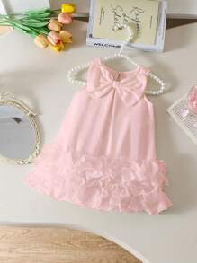 Elladie kids 女婴无袖优雅蝴蝶结装饰褶皱网纱芭蕾舞裙，休闲春夏风格