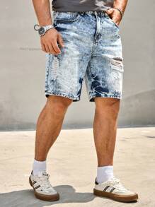 Manfinity LEGND Pantalones cortos vaqueros desgastados y lavados informales para hombre