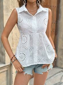 Chiquease Damen ärmelloses besticktes, locker sitzendes Lässig Urlaubshemd