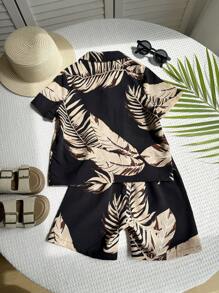 Set de 2 piezas de camisa y pantalones cortos estilo uniforme escolar casual y cómodo para niños pequeños, adecuado para el primer día de escuela, ropa de niño, conjuntos para niños, vuelta al colegio, ropa de niño, ropa de adolescente, uso diario, apto para primavera, verano, otoño, invierno (2 piezas se venden por separado)