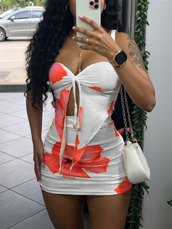 INAWLY Women Summer Vacation Camisole Top & Mini Skirt 2 Pieces Set