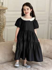 DAZY Vestido casual de longitud media estilo coreano para fiesta de cumpleaños de niña, conjunto de ropa de verano para niñas