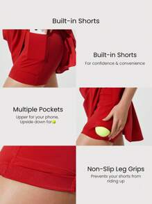 GLOWMODE Quick-Dry Sweat-Wicking Built-In Cups Square-Neck Dress With Built-In Shorts Side Pockets Non-Slip Grips Tennis Golf Gym Daily Casual