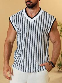 Manfinity Nomadique Chaleco sin mangas de hombre casual con textura hueca y unicolor de moda con cuello redondo, adecuado para vacaciones, regalo para el novio