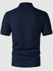 Manfinity Homme Áo thun Polo nam tay ngắn họa tiết, thời trang cho mùa hè - Xanh đậm - Xem 2