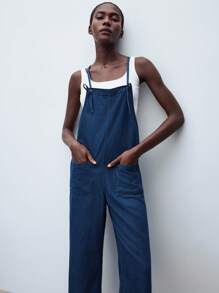 Maija Bộ đồ liền thân denim rộng rãi, thoải mái, có túi cỡ lớn dành cho nữ - Rửa tối - Xem 8