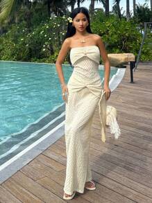 SHEIN EZwear Women's Summer Vacation Starfish Decor Dress - Apricot - View 6