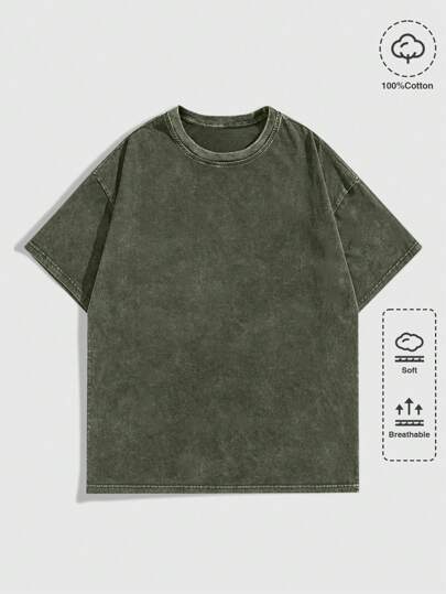 Street Life Men's Casual Washed Round Neck Short Sleeve T-Shirt, Summer, 2000s Style