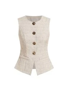 Ellevyn Summer Elegant Commuter French Style Linen-Like High-End Pants French Style Women Sleeveless Pants, Commute, Metal Big Button Summer Bohemia Airport Summer Honeymoon Woman Fairycore Pants Flowy  Work Summer Dresses Office Outfits For Women Boho Business Casual Woman, Linen Pants  Business Casual Woman Business Casual Woman,Fall Women Clothes
