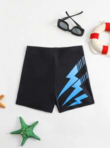Tween Boys Swimming Trunks, Lightning Graphic Printed, Minimalist Design, Comfortable Swimwear - Plus Size