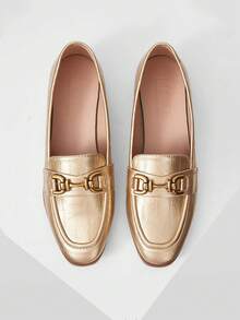 MOTF PREMIUM PU LEATHER ROUND TOE FLAT LOAFERS FOR CHRISTMAS - Gold - View 3