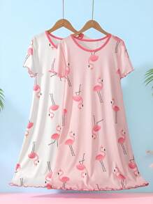 2pcs Tween Girl Pajamas Set, Flamingo Print Lightweight Soft Sleepwear, Stretchy Breathable Knit Fabric, Machine Washable, Comfortable Fit, Simple Design For Matching, Sold Separately Kids Night Dress Back To School Fashion - Multicolor - View 5