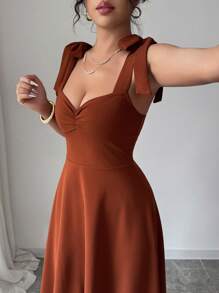 Elenzga Vestido elegante y romántico para mujer con tirantes de espagueti sin mangas, lazo en la cintura y línea A, ideal para fiestas de música y festivales