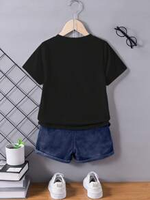 Set de tricou cu mânecă scurtă și pantaloni scurți din denim pentru copii mici