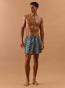 Musero Men Pattern Print Swim Shorts Spring, Summer, Holiday, Vacation, - Green - View 1