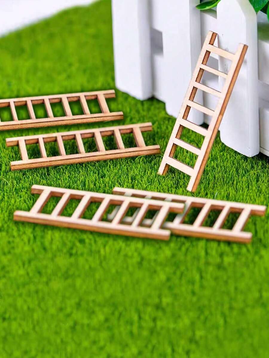 Bộ 5 cầu thang gỗ mini – Mô hình thu nhỏ trang trí cho trang trí nhà cửa, thủ công và trưng bày - Màu gỗ - Xem 1