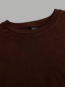 SHEIN EZwear Bộ 2 áo thun cổ tròn tay ngắn cơ bản thường ngày, màu nâu sẫm và màu be nhạt, mùa xuân/hè - Nhiều màu - Xem 5