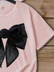 Sparklyn Tween Girl Summer Casual Bow Print T-Shirt Summer - Pink - View 4
