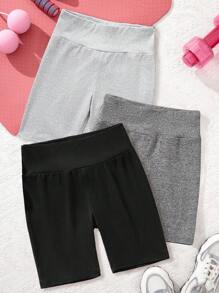 SHEIN 3pcs/Pack Cute Capybara Print, Adorable Cartoon Print Tween Girls Casual Minimalist Mid-Length Leggings, Suitable For Spring & Summer - Multicolor - View 2