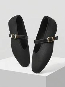 MOTF PREMIUM PU LEATHER BUCKLE MARY JANE FLAT SHOES FOR CHRISTMAS SPRING SHOES - Black - View 4