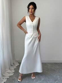 Elenzga 优雅别致的醋酸纤维两件套 - 无袖背心和迷你裙，时尚修身的女士夏季服装