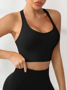 SHEIN Sport Studio Damen nahtloser Rückenfrei-Sporttop Einfarbig
