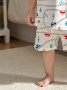 SHEIN Baby BoyCartoon Pattern Loose Casual 2pcs Pajama Set, Suitable For Summer - Multicolor - View 3