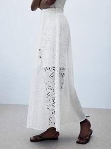 Maija Women's Elegant & Fashionable White Summer Skirt, Simple & Comfortable Lace-Up & Fringe Hem Design, Beach Cover-Up, Skirt, For Vacation - White - View 6