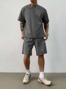 DAZY Camiseta regular de verano color gris sólido para hombres