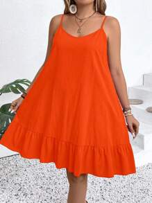 EMERY ROSE Plus Size Solid Color Casual Sleeveless Dress - Orange - View 5
