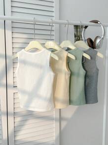 Set de 4 piezas para niños pequeños con top y camisa sin mangas con botones delanteros decorativos y de unicolor cómodo y versátil