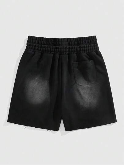 Street Life Pantalones cortos para hombres con doble cintura, bordado floral y efecto lavado