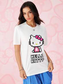 HELLO KITTY AND FRIENDS | SHEIN 1 件男女款休闲卡通字母图案短袖 T 恤，夏季 - 白色 - 查看 7