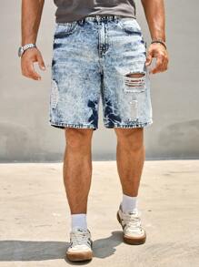Manfinity LEGND Pantalones cortos vaqueros desgastados y lavados informales para hombre