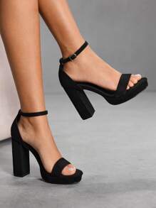 CUCCOO SZL Cuccoo 女士黑色可调节扣环设计时尚高跟凉鞋 - 黑色 - 查看 4