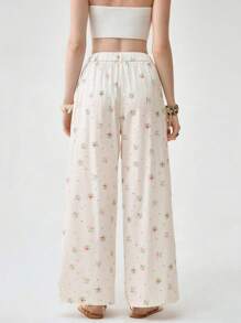 Florisole Women's High-Waisted Floral Print Wide Leg Pants, Spring/Summer Fall Cloth For Women - Apricot - View 2