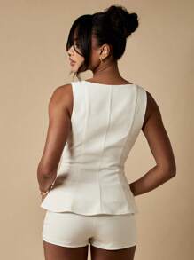 MISSGUIDED 荷叶边背心方领无袖专业商务工作办公室侧面板合身优雅晚装夏季春季婚礼宾客 - 白色 - 查看 2