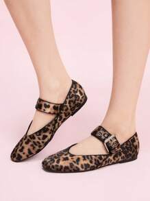 CUCCOO DOLLMOD Women's Brown Leopard Print Mary Jane Flats, Stylish For Commuting - Brown - View 1