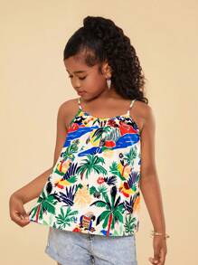 Top canotta casual da ragazza con fiori piccoli e motivo intrecciato, adatto per le vacanze