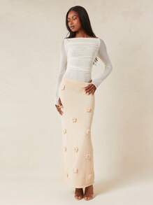 NYA SZN Body de manga larga de malla con fruncido apto para eventos, básico para uso diario, atuendos para fiestas, clubes, conciertos y festivales en otoño y verano para mujeres - Negro - Ver 1