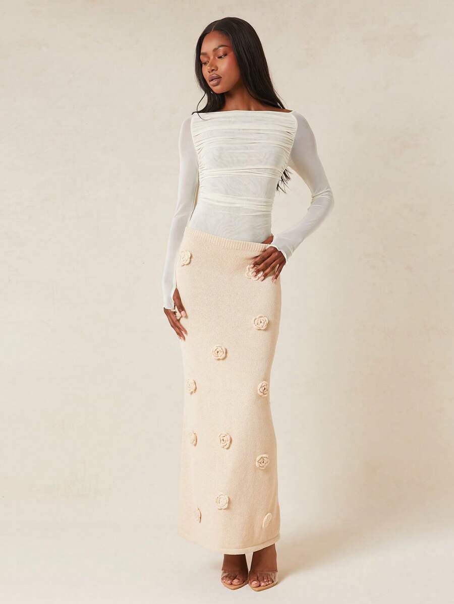 NYA SZN Body de manga larga de malla con fruncido apto para eventos, básico para uso diario, atuendos para fiestas, clubes, conciertos y festivales en otoño y verano para mujeres - Negro - Ver 1