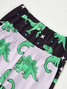 4pcs/Set Tween Boys Luminous Dinosaur Print Short Sleeve T-Shirt And Shorts Tight-Fitting Sleepwear Set, Minimalist And Comfortable Suitable For All Seasons - Multicolor - View 5