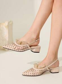 CUCCOO CHICEST Apricot Polka Dot Mesh Sexy Elegant Fairy Style Breathable Low Heel Backless Slip-On Flat Women Shoes Elegant Shoes - Apricot - View 9