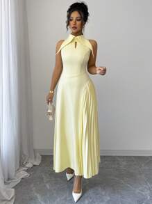 Modelyn Vintage Square Neck Sleeveless Stylish French Style Dress - Light Yellow - View 6