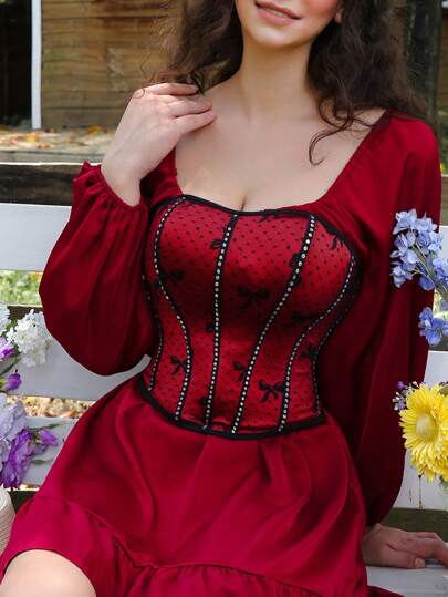 SHEIN Myrelith 1 pieza Parte superior tipo bustier sexy con lazo de encaje con brillo, para festival de música