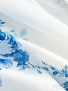 SHEIN MOD Váy Maxi Tay Phồng In Họa Tiết Cổ Điển Có Dây Rút Và Riềm Xếp Nếp Tinh Tế, Có Thể Điều Chỉnh Chiều Dài Viền Váy, Phong Cách Cung Điện Tuyệt Đẹp, Trang Phục Cho Ngày Hẹn Hò, Tiệc Tùng, Ngày Lễ, Tiệc Trà, Sinh Nhật - Màu xanh lam - Xem 4