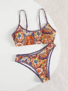 Swim Vcay Bộ 2 chiếc/Bộ Bikini Bandeau in họa tiết ngẫu nhiên cho nữ, Đồ bơi thanh lịch cho kỳ nghỉ - Nhiều màu - Xem 6