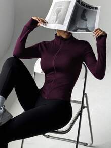 Dewbera Slim-Fit Fitness Workout Running Zipper Stretchy Compression Casual Long Sleeve Yoga Jacket Katseye Weight Loss